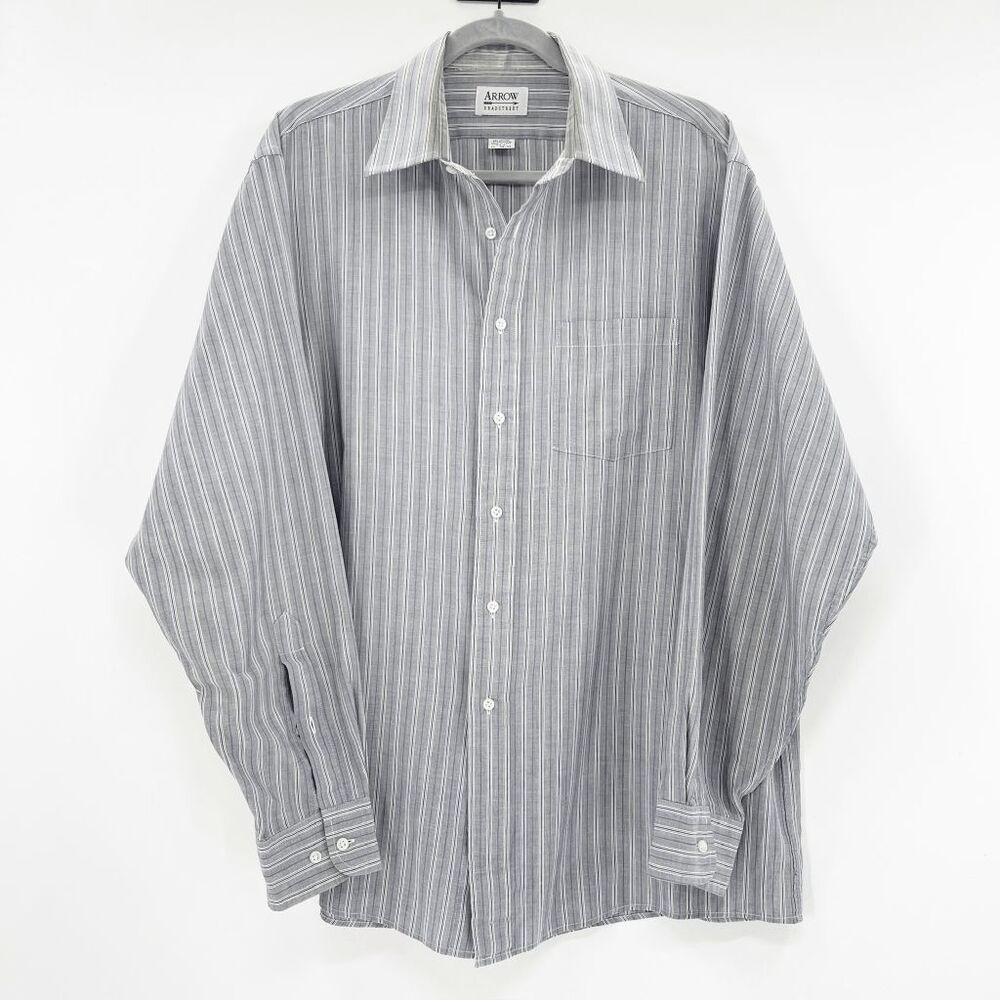 VTG Arrow Bradstreet Button Down Shirt Mens Size‎ 17 34/35 Gray Striped Pocket